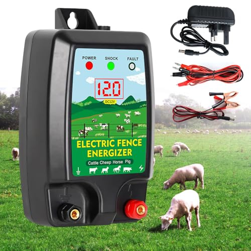 SGZIOO Electric Fence Energiser for Horses, Electric Fence Energiser 12v, Electric Fence Kit With LED Display, 2J Output for 10Km Range for Protection of Livestock, Pets, Poultry, Horse