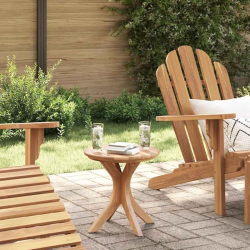 Owoxanthellate Beistelltisch Teak rund 40 cm braun wetterfest Massivholz Modernes Design für Garten Balkon und Terrasse
