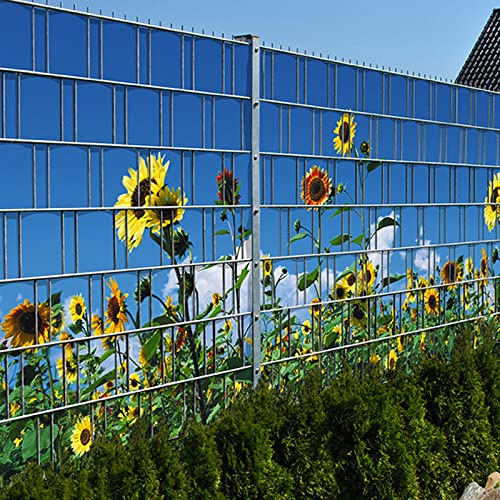 zaun|zu Sonnenblumen - Bedruckter Sichtschutzstreifen für den Doppelstabmattenzaun | moderner Motivdruck | Garten-Deko | Sichtschutz Rolle | Vlies | Windschutz 2,5m x 1,8m