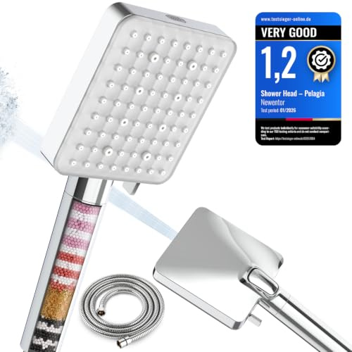 Filter Shower Head and Hose, High Pressure Shower Head, 7 Modes | Shower head for Hard Water, Universal Shower Heads, Handheld Shower Head with Hose 1.5M, Silver (Filter and Power Wash Mode)