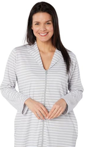 Suzy & Me Ladies 100% Cotton Zip Dressing Gown (UK, Numeric, 22, 24, Regular, Regular, GREY)