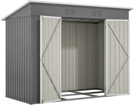 Gartenhaus, Geräteschuppen, Gerätehaus Metall, Fahrradgarage – 8x4 FT (229x111 cm) Metall-Gartenhaus mit Fundament, wetterfest, Gartenschuppen Grau für Fahrräder & Werkzeug