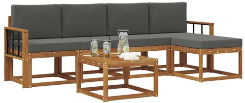 vidaXL Outdoor-Sofagarnitur mit Kissen 6 pcs Natur und Anthrazit, Gartenlounge-Set, Moderne Akazien-Couch, strapazierfähiges Outdoor-Sofa, stylische Terrassenmöbel