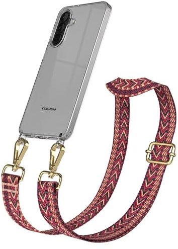 EAZY CASE Handykette - Verstellbares Taschenband kompatibel mit Galaxy A37, Schulterriemen, Handykordel mit Silikon Hülle, Umhängetasche, Rot Braun Gold