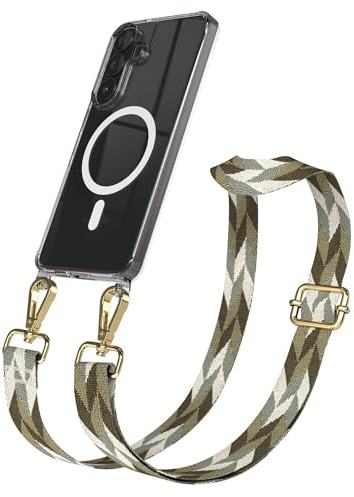 EAZY CASE Handykette - Verstellbares Taschenband kompatibel mit Galaxy S26 Plus, Schulterriemen, Handykordel mit Silikon Hülle, Qi Charging kompatibel, Umhängetasche, Grün Mix Gold