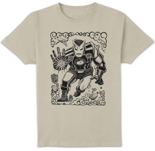 Marvel Iron Man Line Art T-Shirt Adults | Official Licensed Tee | Superhero Fan Merchandise | Cream
