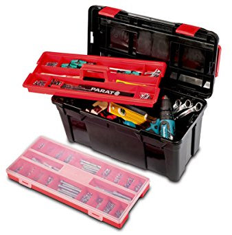 PARAT PROFI-LINE Allround XL Werkzeugkoffer leer 30 L | Robuster Koffer aus Polypropylen mit Einsatz & Kleinteile-Magazin | Mit Tragegriff & Schloss-Vorrichtung | Integriertes Lineal im Deckel