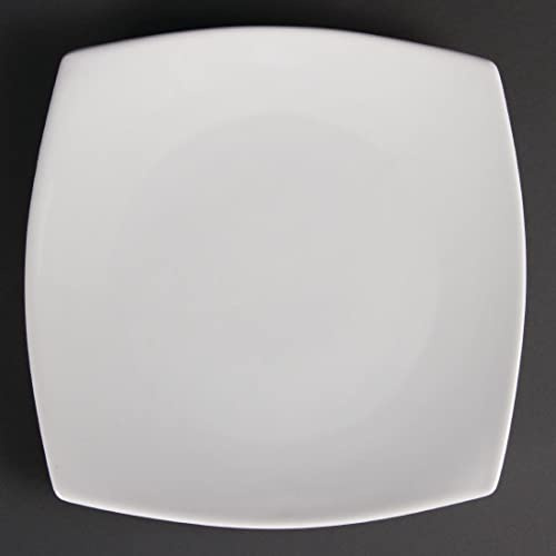 Olympia Whiteware Rounded Square Plates 240mm, White, Pack of 12 | Fully vitrified to resist thermal and physical shock, featuring strengthened rolled edges to prevent chipping.