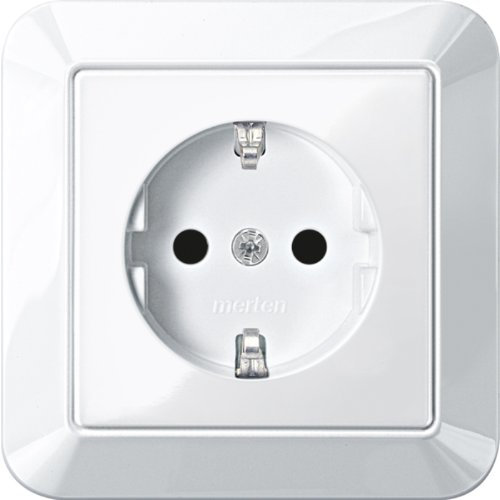 Merten MEG2300-1019 SCHUKO-Steckdose mit voller Abdeckplatte, BRS, Steckkl., polarweiß glänzend, 1-M