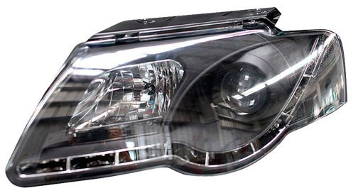 AUTO-STYLE Satz Scheinwerfer inkl. TFL kompatibel mit Volkswagen Passat 3C 2005-2010 - Schwarz - inkl. Stellmotor
