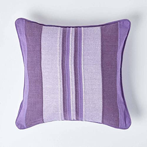 Homescapes Kissenhülle Morocco, lila Zierkissenbezug 45 x 45 cm in Streifen-Optik aus 100% Baumwolle, Kissenbezug für Dekokissen/Sofakissen, mit Reißverschluss, violett