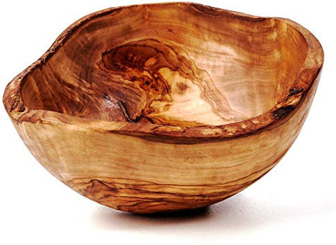 Corbeille à fruits ronde en bois d'olivier - Coupe naturelle - Bol à pain en bois - Saladier - 26 cm