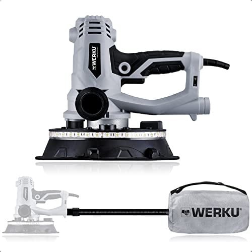 Werku WK403250, Ponceuse Circulaire Murs, Qualité Professionnelle, Puissance 1200 W, Disque 225 mm, Système Éclairage LED Vision, Comprend Disque Ponçage et Tuyau Aspiration