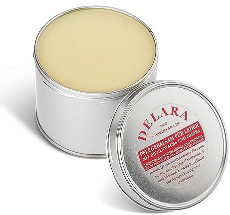DELARA Baume d'entretien pour cuir avec jojoba et cire d'abeille - protège efficacement le cuir lisse du dessèchement et de l'oxydation, seau de 500 ml - incolore, fabriqué en Allemagne