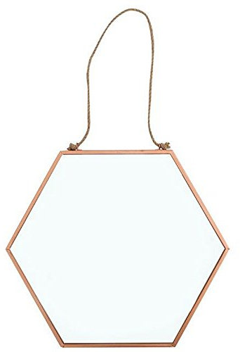 Miroir hexagonal Cadre en cuivre Avec ficelle pour suspendre Rustique 26 x 30 cm