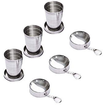 Gteller 3 Pack Stainless Steel Camping Folding Cup Portable Travel Mug, Hiking Demountable Collapsible Cup with Keychain (Small-3 in Package)