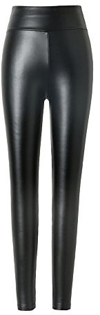 hitueu Damen Kunstleder High Waist Leggings Hose Strumpfhosen Treggins Leggins Schwarz XL 40 inches Hohe Taille Einfarbig Dehnbar Leicht