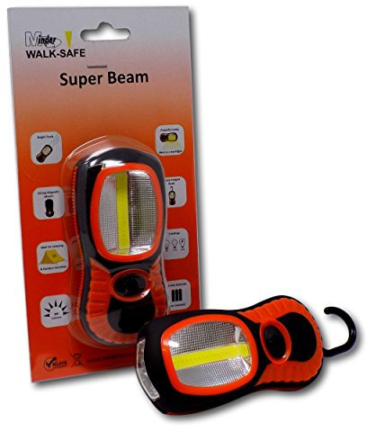 Minder 2 Pack Walk-Safe Super Beam 200 Lumen LED Torch Flashlight Lamp with Strong Magnetic Mount and Handy Integrated Hook - Ideal for Camping, Outdoor Activities and Work Light (without Batteries)