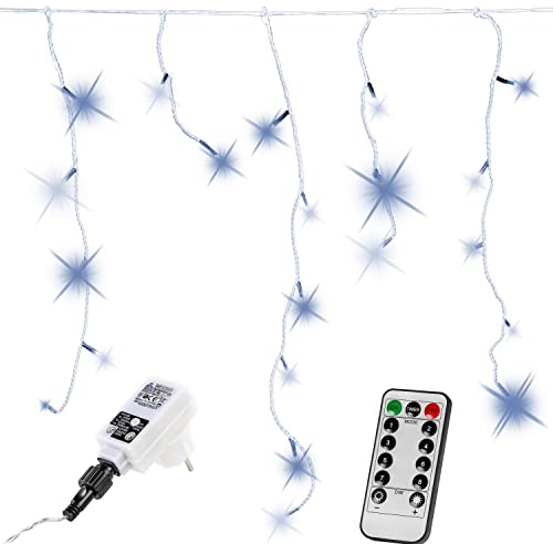 VOLTRONIC Frosty Rain Lichterkette für Innen und Außen IP44 Größe und Farbe wählbar 200 LED kaltweiß Fernbedienung