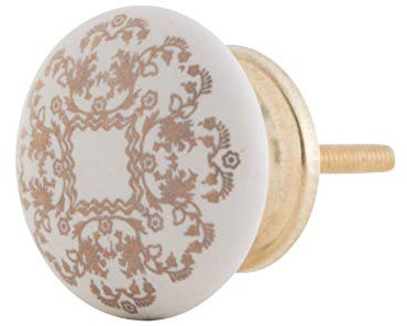 Knober Möbelknopf Keramik Weiß Art-Deco Landhausstil Shabby-Chic Kommodenknopf Kommodengriff (Decor08)
