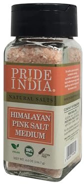 Pride Of India - Sale rosa dell'Himalaya puro - Arricchito con minerali naturali + 84+, setaccio doppio per macinatura media (4,4 once, 124,7 g)