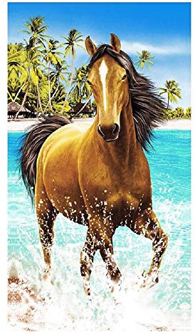 Strandtuch Microfaser Handtuch Extra Groß Badetuch 100x180cm für Damen Kinder Dünn Ultraleicht Duschtücher Ideal für Reisen Fitness Yoga Sauna Pferd Blau Bedruckt