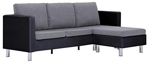 vidaXL Sofa 3-Sitzer mit Kissen L-Form Eckcouch Ledersofa Couch Ecksofa Polstersofa Wohnlandschaft Loungesofa Wohnzimmersofa Schwarz Kunstleder