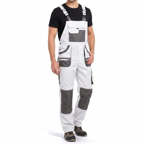 Stenso EM Arbeitslatzhose Herren Verstärkte Knie Werkzeugschlaufe | Latzhose Herren Arbeitshose mit Doppeltaschen Brusttasche Cargotasche Kniepolstertaschen Werkzeugschlaufe