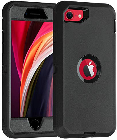 smartelf Case for iPhone SE 2020 Heavy Duty With Built-in Screen Protector Full Body Cover Shockproof Dust Drop Proof Hard Shell for Apple iPhone SE 2 4.7-Black