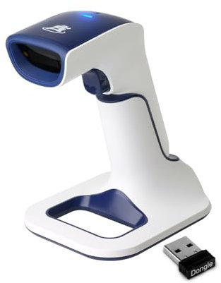 ScanAvenger Scanner portatile wireless Bluetooth pistola di scansione 1D e 2D per la gestione dell'inventario, senza fili, lettore di codici a barre QR (1D con stand di nuova generazione)
