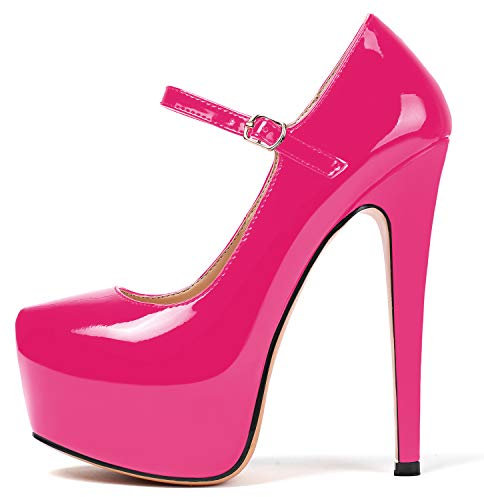 elashe-Scarpe col Tacco Alto - 16CM Scarpe da Donna- Cinturino alla Caviglia- Scarpe con Plateau Rosa EU38