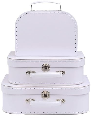 Jewelkeeper Koffer aus Karton, Vintage-Design, dekorative Aufbewahrungsbox, Aufbewahrungslösung, Dekor für Geburtstag und Hochzeit, Weiß, 3 Stück