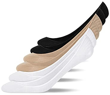 Snocks Füßlinge Damen & Herren aus Bio-Baumwolle 6 Paar - Unsichtbare Sneakersocken mit Silikonstreifen - Weich & Atmungsaktiv Ballerina Söckchen - Gr. 43-46 - Farbe Mix (Schwarz/Weiß/Beige)