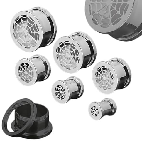 Taffstyle Ohr Plug Flesh Tunnel Piercing Ohrpiercing Edelstahl mit Spinnennetz Silber 10mm