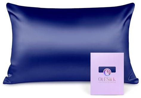 OLESILK 100% Seide Kissenbezug Kissenhülle Haar- und Hautpflege mit Reißverschluss 16 Momme 1 Stück Marineblau 50x75cm