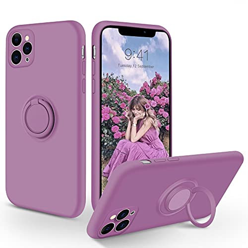 SouliGo iPhone 11 Pro Case Silicone Gel 360° Ring Holder Kickstand for Magnetic Car Mount Slim Soft Rubber Anti-Scratch Protective Shockproof Phone Cases for iPhone 11 Pro 5.8 - Lilac Purple