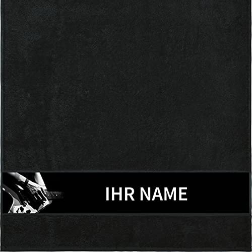 Manutextur Duschtuch mit Namen - personalisiert - Motiv E-Gitarre 3 - viele Farben & Musik-Motive - Dusch-Handtuch - schwarz - Größe 70x140 cm - persönliches Geschenk mit Wunsch-Motiv und Wunsch-Name