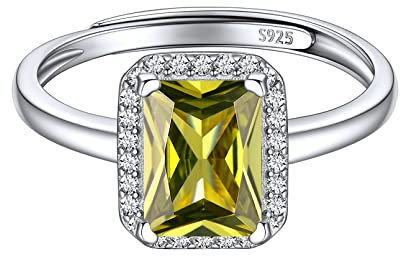 ChicSilver Fingerring mit Silber Quadrat Symbol für Damen Mädchen Verstellbarer Ring mit Quadrat Peridot Gebursstein Silber Ring für Verlorbung Hochzeit Party