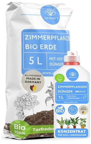 SPARSET Blumenerde Zimmerpflanzen-Erde 5 L + 250 ML Bio Zimmerpflanzen-Dünger - 100% natürliche Rohstoffe - Für Blüh- & Grünpflanzen - Mit Pflanzendünger für Grün- & Zimmerpflanzen