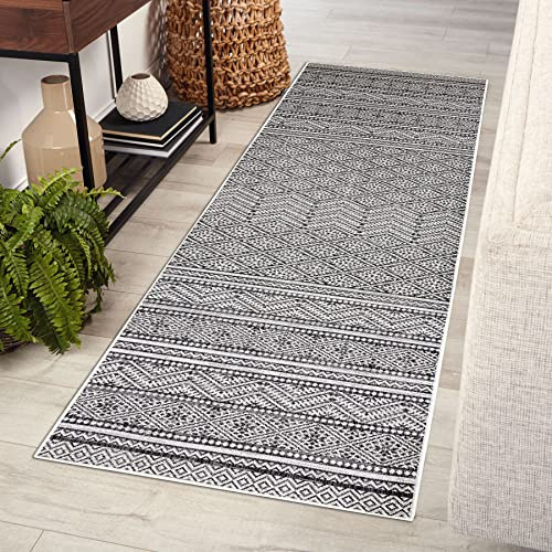 rugsx Teppich, Läufer SISAL SION Aztekisch flach gewebt schwarz/Ecru 70x300 cm