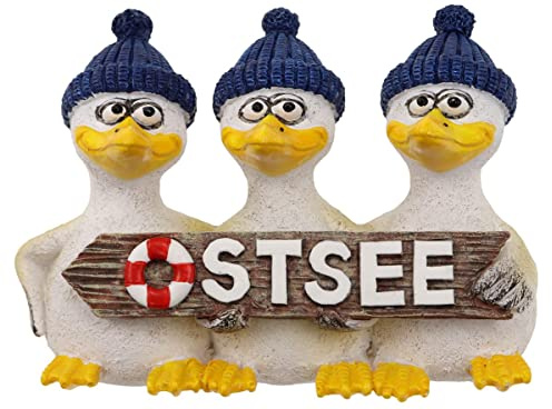 Ostsee Magnet 3 Möwen mit Pudelmütze Rettungsring Poly Souvenir Germany