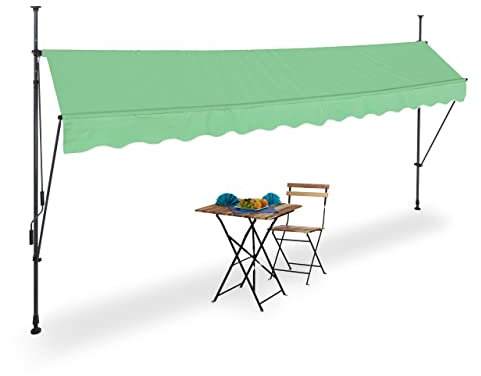 Relaxdays Klemmmarkise, 400 x 120 cm, höhenverstellbar, ohne Bohren, UV-beständig, Sonnenschutz Balkon, grün/grau