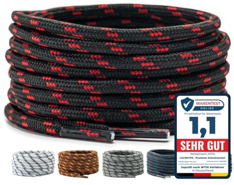LaceHype 2 pares de cordones redondos de poliéster para zapatos de trabajo, botas, zapatos de exterior y zapatillas deportivas, cordones resistentes al desgarro, blanco / rojo, 100 cm - 2 Paar