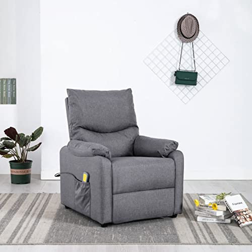 Tidyard Massagesessel mit Wärmefunktion, Massagesessel Elektrisch, Fernsehsessel Relaxsessel Ruhesessel Polstersessel Liegesessel Lounge Stoff Hellgrau