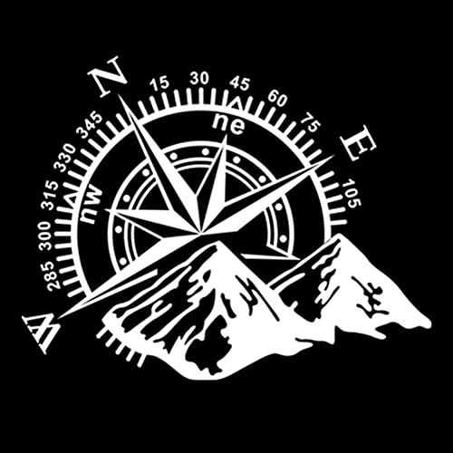 Berg Kompass Aufkleber,Asudaro Wasserdicht Vinyl Auto Karosserieseite Fenster Motorhaube Aufkleber Autoaufkleber für Auto UV Offroad Motorhaube Fahrzeug Reflektierende Aufkleber Dekor,40x32cm,Weiß