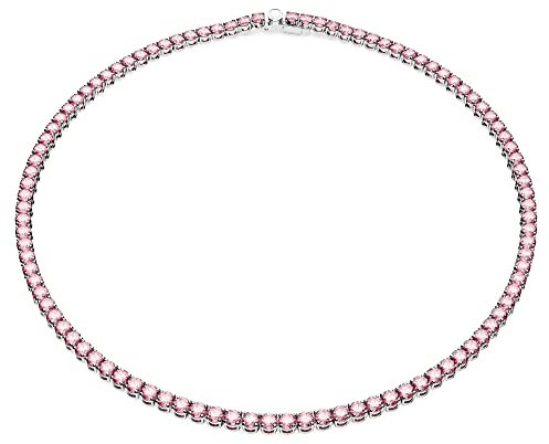 Swarovski Matrix Tennis Halskette, Rundschliff, Rosa, Rhodiniert