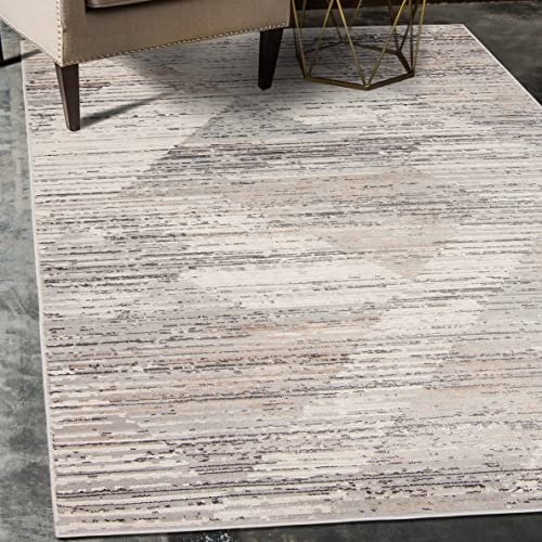 Mazovia Alfombra Moderno - Diseño Moderno de Salón Grande - Pelo Corto - Alfombras de Habitación de Matrimonio, Dormitorio y Comedor - Motivo Abstracto Vintage - Gris Beige 80x150 cm