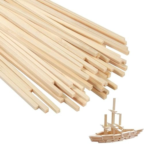 QEEYON Bastoncini di Bambù per Fai Da Te, 50 pcs Bastoncini Bamboo 30 cm x 5 mm x 5 mm Naturale Non Trattato Bastone di Bambù per Creazioni Fai da Te Progetti d’Arte Decorazioni