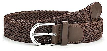 NIUXICH 3,2cm breiter Gürtel für Damen, gestrickter Zopfgürtel, Jeans-Kleidergürtel mit silberner Dornschließe aus Metall, lässiger Gürtel, Kaffee, 105cm