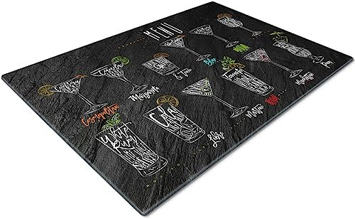 Glass Chopping Board 50 x 40 | Kitchen Worktop Protector | Multifunctional Cutting Board | Work Top Savers | Kitchen Accessories | Extra Large | Cocktail Menu